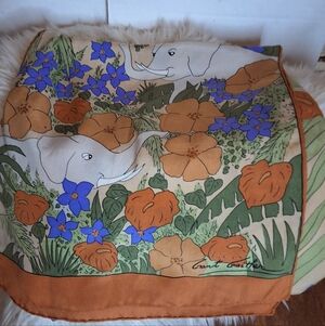 Grant Gaither Vintage Elephant Safari Hand Rolled Silk Scarf